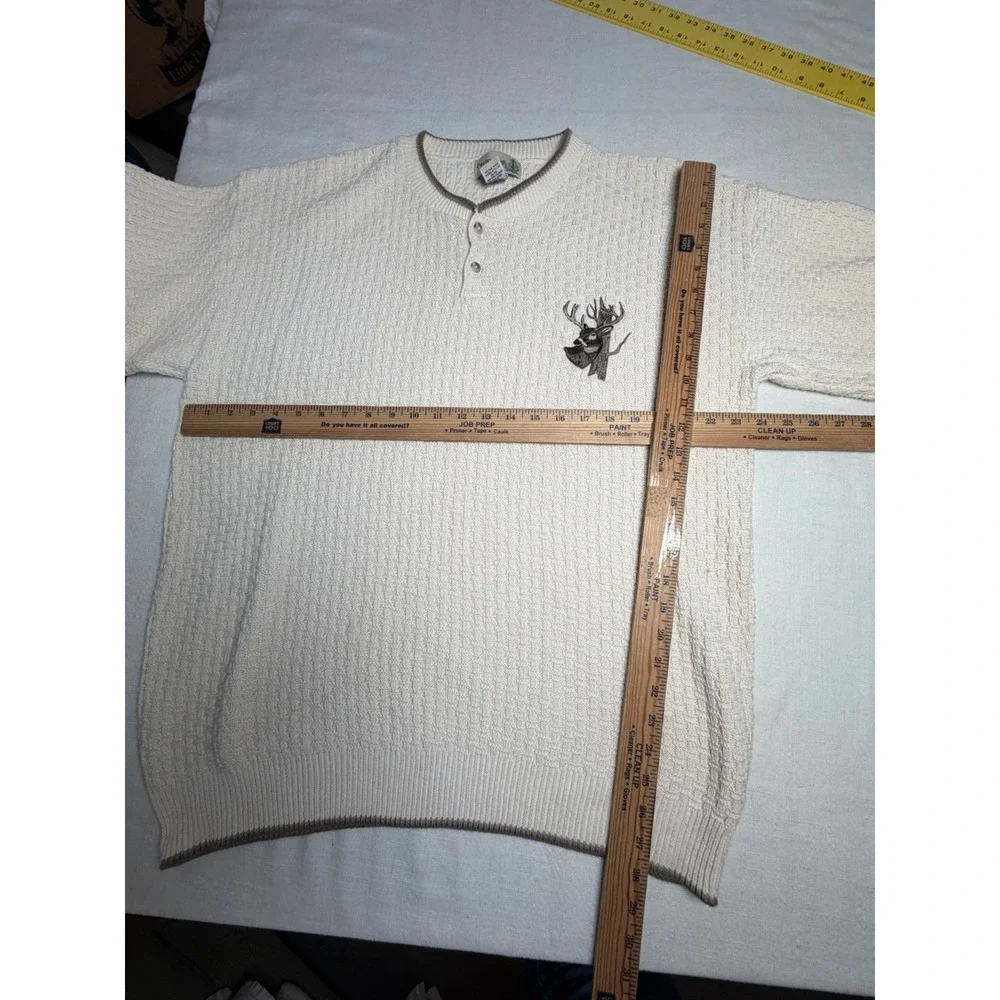 Fieldmaster Mens LT Sweater 90s Made USA Deer Hunting Old Money Preppy Henley